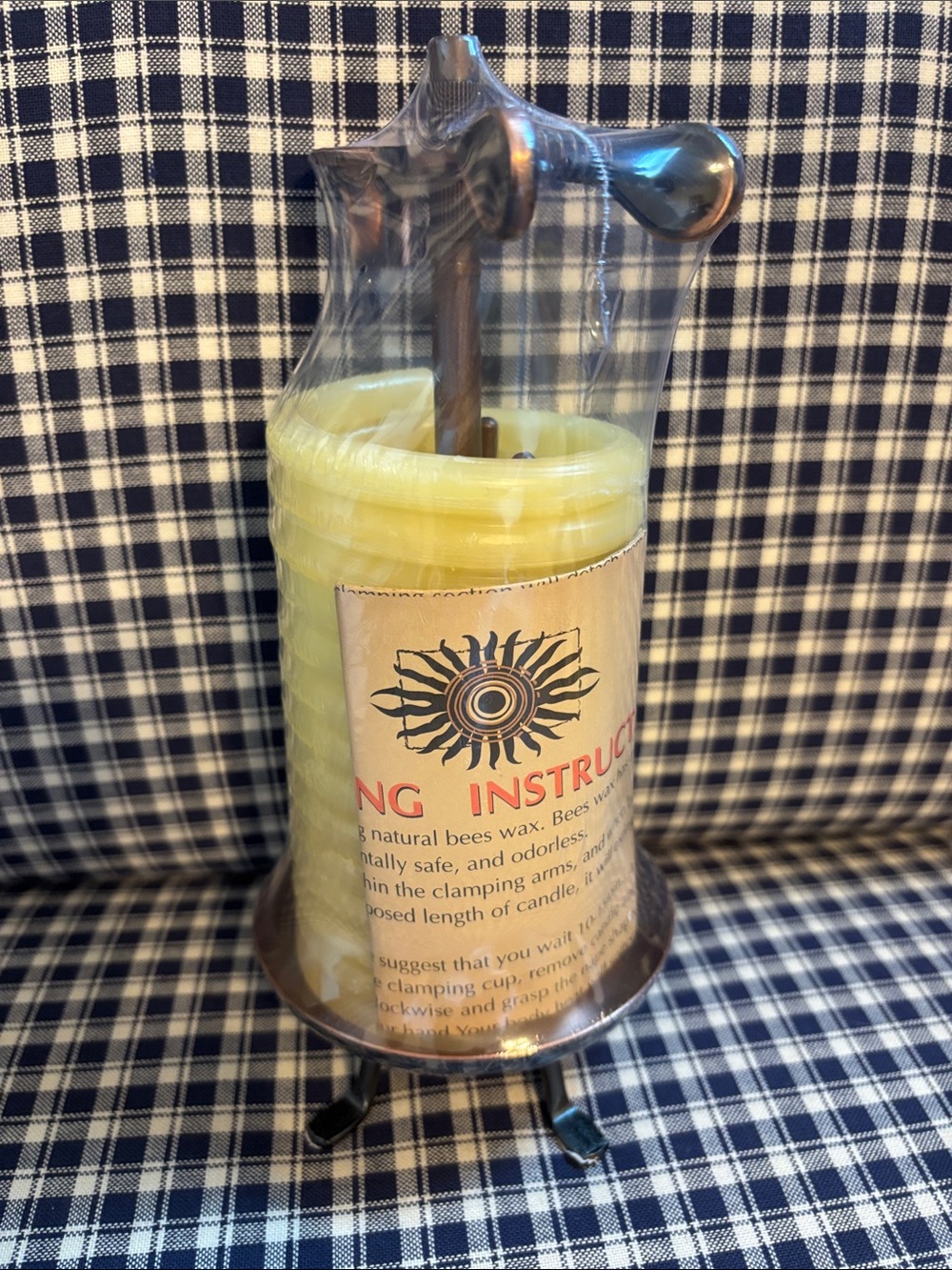 Eclipse Yellow Beeswax Pillar Candle with Silver Metal Drip Holder